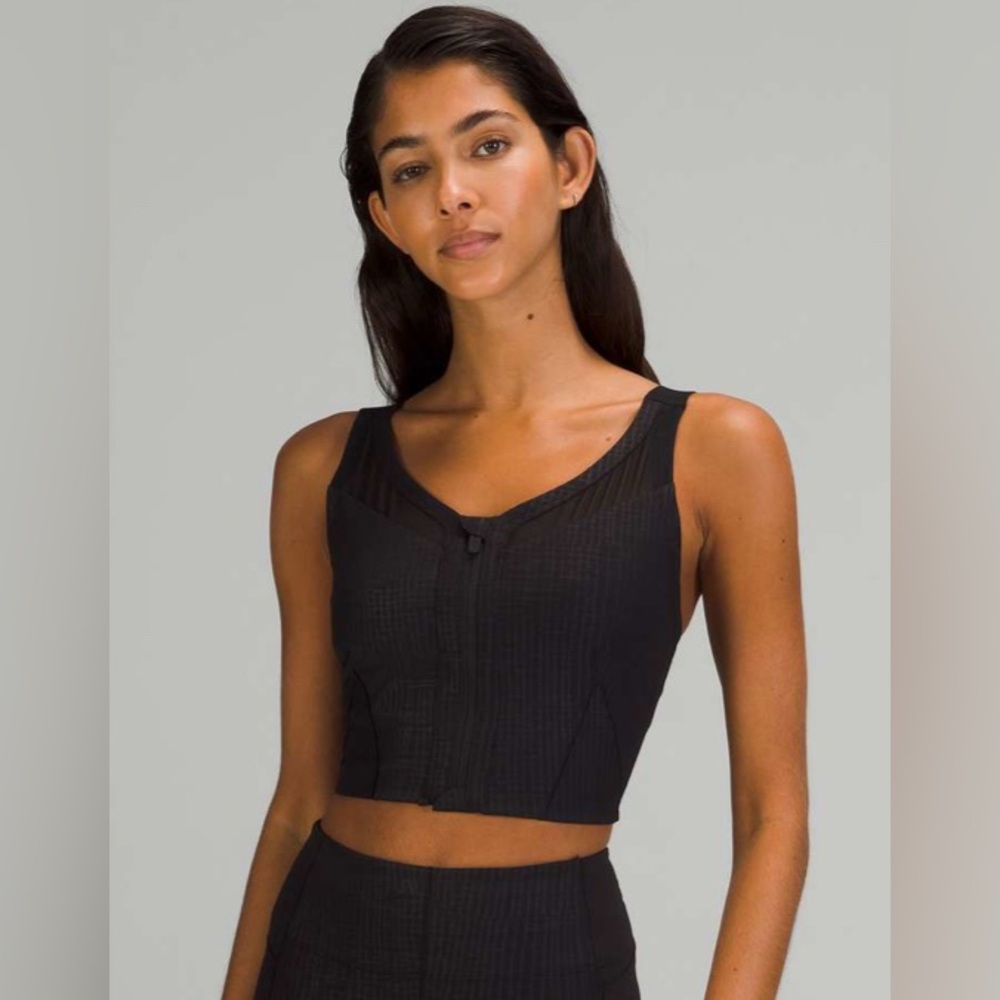 Lululemon $98 LAB Zip-Front Bra Disrupt Grid Emboss Black size 6